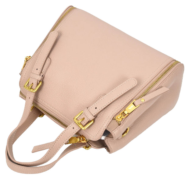 Women's Premium Leather Handbag Gold Hardware Detachable Shoulder Strap Trendy Design Bag Pam Pink