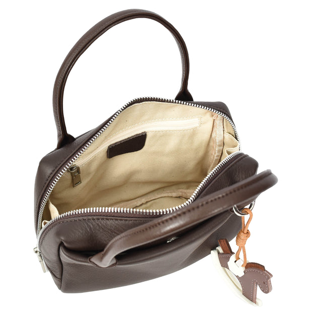 Womens Leather Mini Handbag with Rocking Horse Charm Girls Casual Fashion Tote Lori Brown