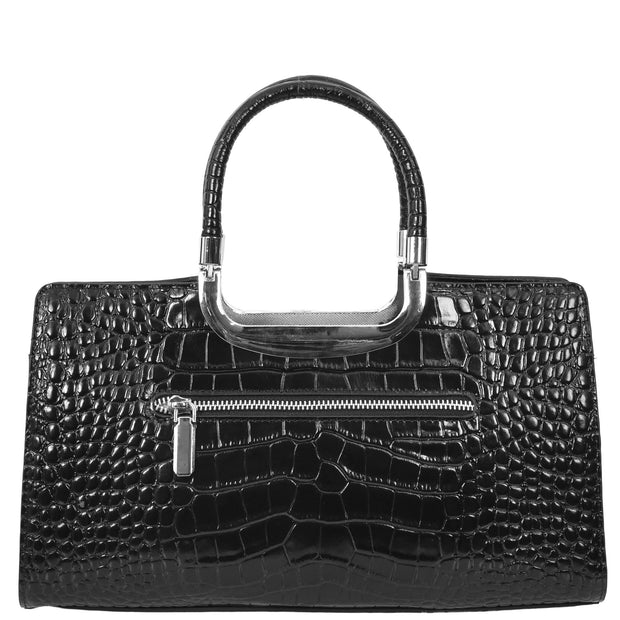 Womens Leather Handbag Croc-Print Casual Fashion Top Handle Tote Bag A880 Black-2