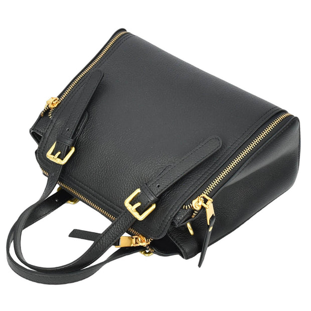 Women's Premium Leather Handbag Gold Hardware Detachable Shoulder Strap Trendy Design Bag Pam Black