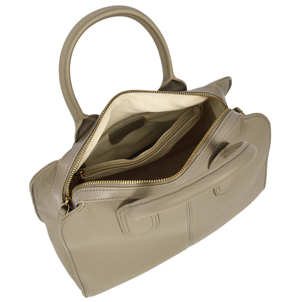 Womens Leather Handbag Large Tote with Shoulder Strap Casual Style Thea Grey