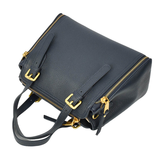 Women's Premium Leather Handbag Gold Hardware Detachable Shoulder Strap Trendy Design Bag Pam Navy