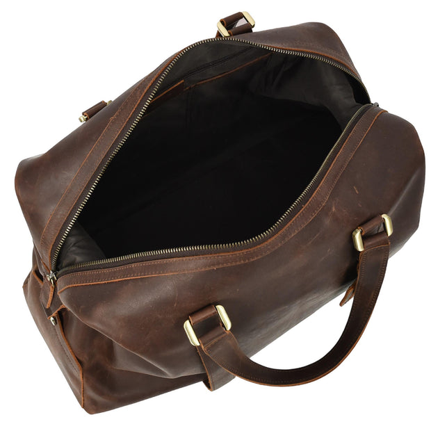 Real Leather Holdall Mid-Size Padded Laptop Section Weekend Travel Duffle Bag A007 Rust Brown