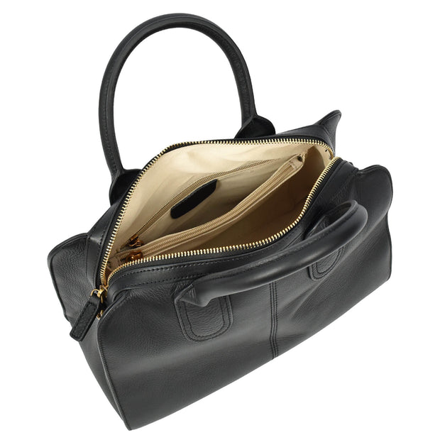 Womens Leather Handbag Large Tote with Shoulder Strap Casual Style Thea Black