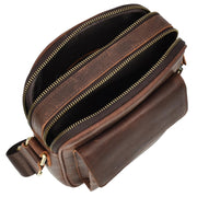 Mens Real Leather Messenger Bag Medium Size Travel Crossbody Multiple Zip Pockets Organiser A1371 Rust Brown