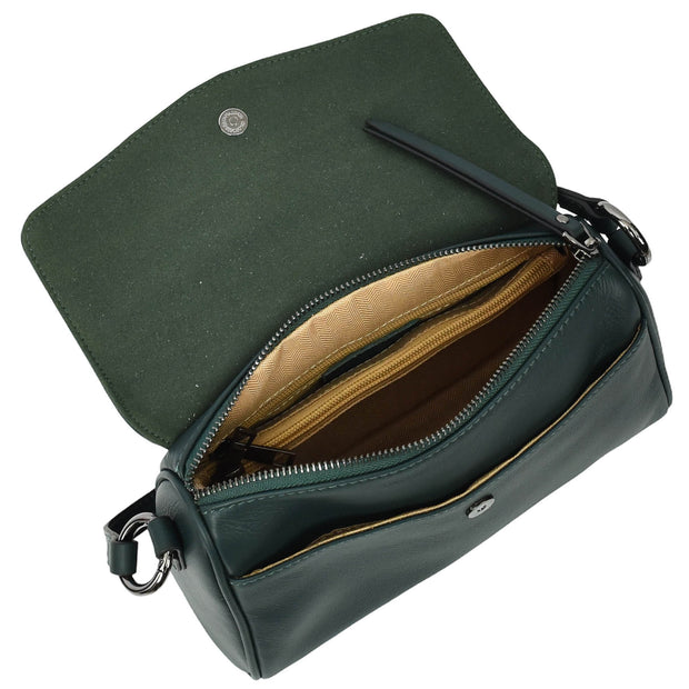 Women's Classic Leather Shoulder Bag Flap-over Design with Organiser Crossbody Messenger Edith Green