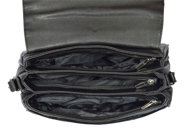 Womens Black Soft Leather Cross Body Shoulder Bag Pat