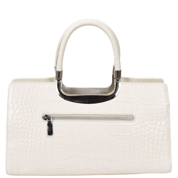 Womens Leather Handbag Croc-Print Casual Fashion Top Handle Tote Bag A880 Off White-2