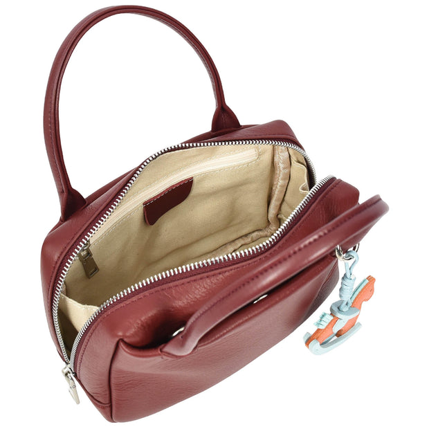 Womens Leather Mini Handbag with Rocking Horse Charm Girls Casual Fashion Tote Lori Burgundy