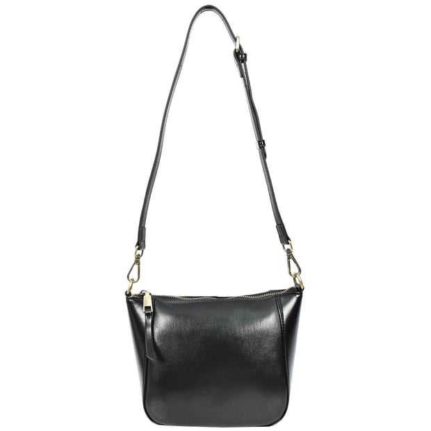 Womens Genuine Leather Cross Body Bag Small Zip Top Sling Handbag Liv Black