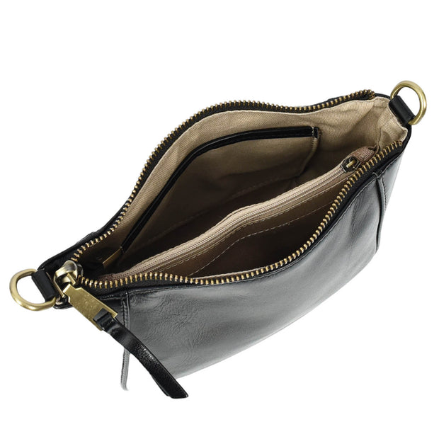 Womens Genuine Leather Cross Body Bag Small Zip Top Sling Handbag Liv Black