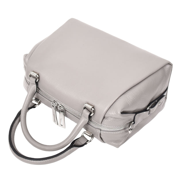 Women Real Leather Handbag Small Casual Outgoing Style Grab Handles A393 Grey-6