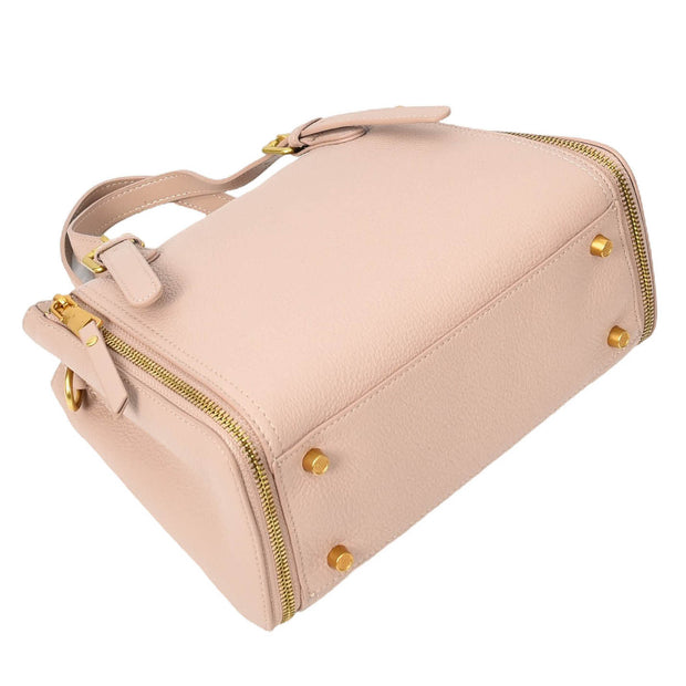 Women's Premium Leather Handbag Gold Hardware Detachable Shoulder Strap Trendy Design Bag Pam Pink