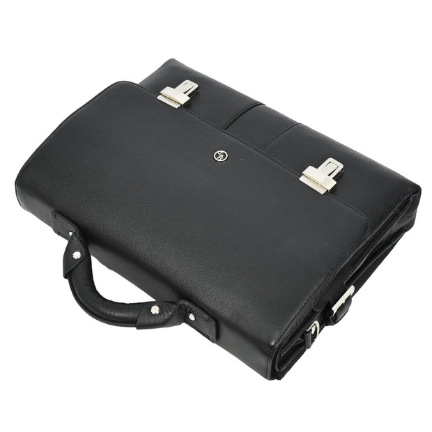 Mens Premium Leather Briefcase Shoulder Bag 15inch Laptop Organiser Satchel Bag A513 Black
