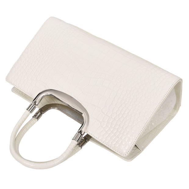 Womens Leather Handbag Croc-Print Casual Fashion Top Handle Tote Bag A880 Off White-7