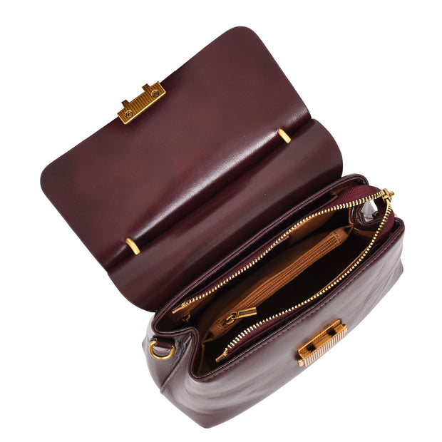 Womens Real Leather Handbag Small Evening Outgoing Fashion Tote Bag A776 Brown-5