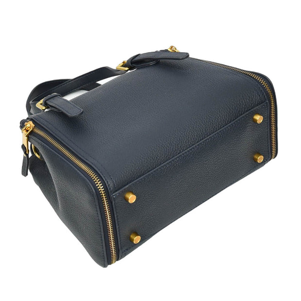 Women's Premium Leather Handbag Gold Hardware Detachable Shoulder Strap Trendy Design Bag Pam Navy