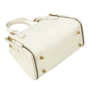 Women's Premium Leather Handbag Gold Hardware Detachable Shoulder Strap Trendy Design Bag Pam White