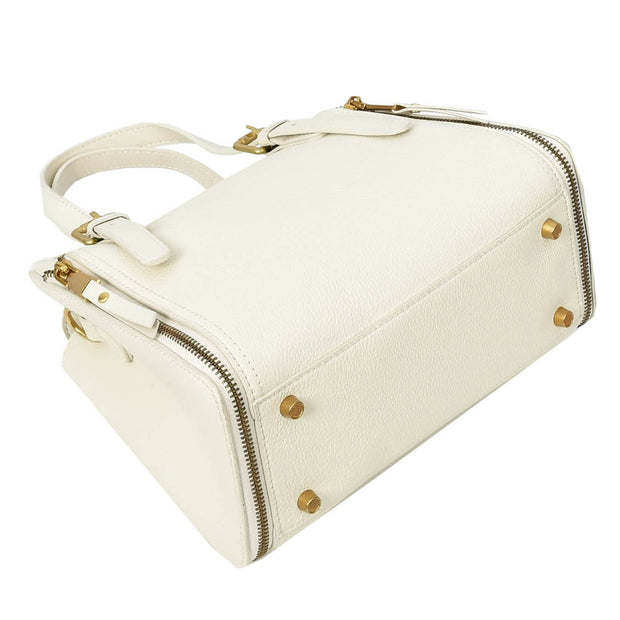 Women's Premium Leather Handbag Gold Hardware Detachable Shoulder Strap Trendy Design Bag Pam White