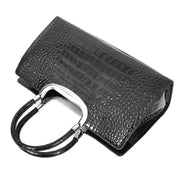 Womens Leather Handbag Croc-Print Casual Fashion Top Handle Tote Bag A880 Black-6