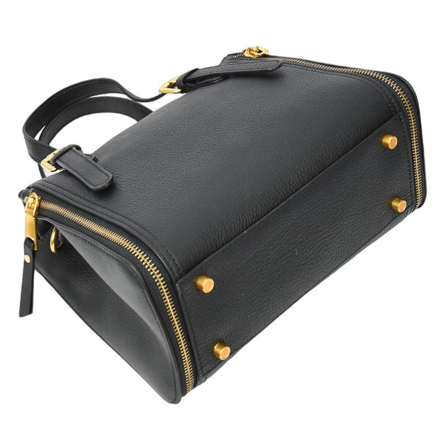 Women's Premium Leather Handbag Gold Hardware Detachable Shoulder Strap Trendy Design Bag Pam Black