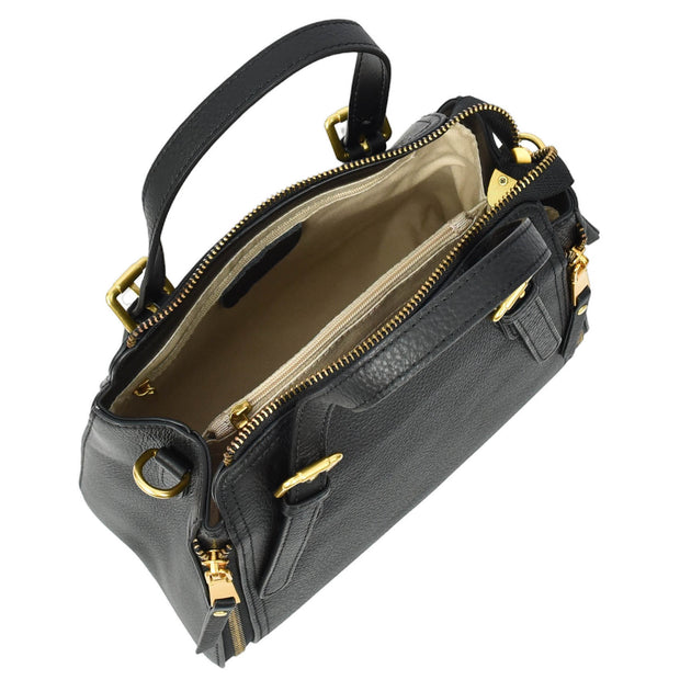 Women's Premium Leather Handbag Gold Hardware Detachable Shoulder Strap Trendy Design Bag Pam Black