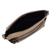 Womens Leather Shoulder Bag Classic Multiple Zip Pockets Handbag A188 Beige-5