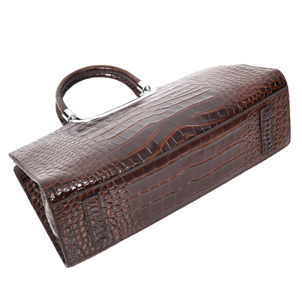 Womens Leather Handbag Croc-Print Casual Fashion Top Handle Tote Bag A880 Brown-8