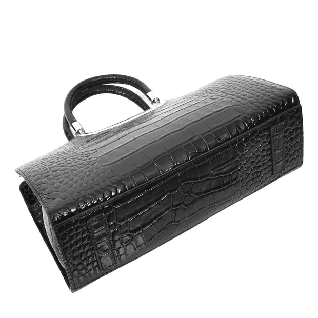Womens Leather Handbag Croc-Print Casual Fashion Top Handle Tote Bag A880 Black-7