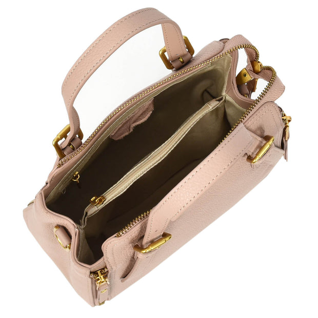Women's Premium Leather Handbag Gold Hardware Detachable Shoulder Strap Trendy Design Bag Pam Pink