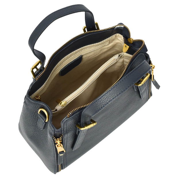 Women's Premium Leather Handbag Gold Hardware Detachable Shoulder Strap Trendy Design Bag Pam Navy