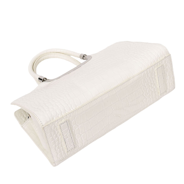 Womens Leather Handbag Croc-Print Casual Fashion Top Handle Tote Bag A880 Off White-8
