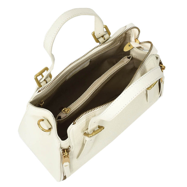 Women's Premium Leather Handbag Gold Hardware Detachable Shoulder Strap Trendy Design Bag Pam White