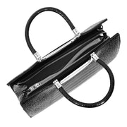 Womens Leather Handbag Croc-Print Casual Fashion Top Handle Tote Bag A880 Black-5