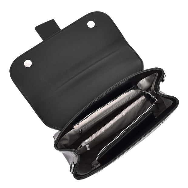 Womens Handbag Faux Leather Top Handle Doctors Bag Outgoing Fashion Tote A897 Black-4