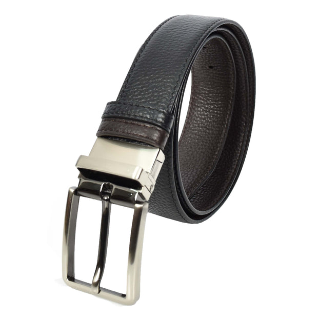 Mens Real Leather Rotated Buckle Belt With Sides Reversible Casual Style A06 Black/Brown