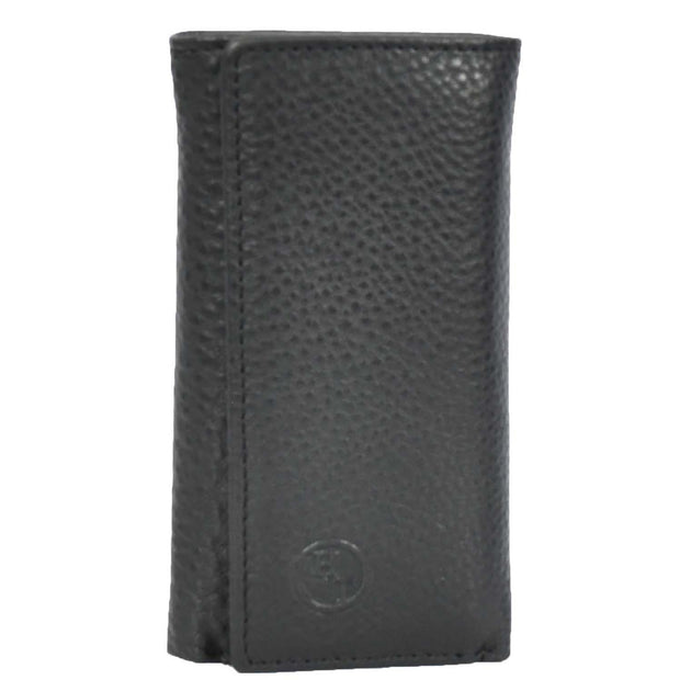 Real Leather Tri-Fold Key Case Wallet With Multiple Key Holders Pouch A168 Black