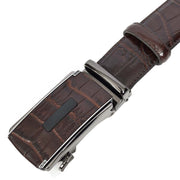 Mens Premium Leather Croc-Pattern Adjustable Ratchet Buckle Belt Daily Wear A03 Brown