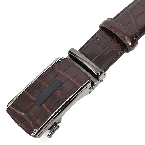 Mens Premium Leather Croc-Pattern Adjustable Ratchet Buckle Belt Daily Wear A03 Brown