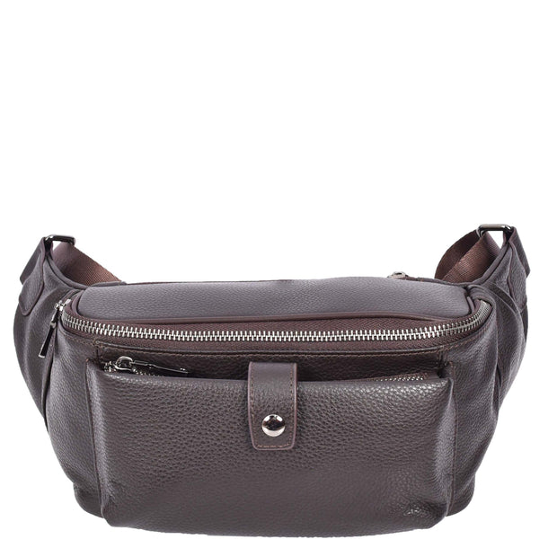 Real Leather Waist Pack Mobile Money Multiple Pockets Bum Bag Travel Pouch AY18 Brown