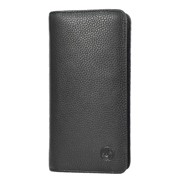 Real Leather Large Capacity Clutch Purse Zip Around Mobile Cards Glasses Organiser Travel Wallet A196 Black