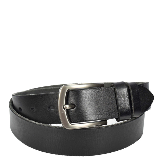 Mens Real Leather Pin Buckle Belt For Jeans Work Everyday Use Classic Style A05 Black