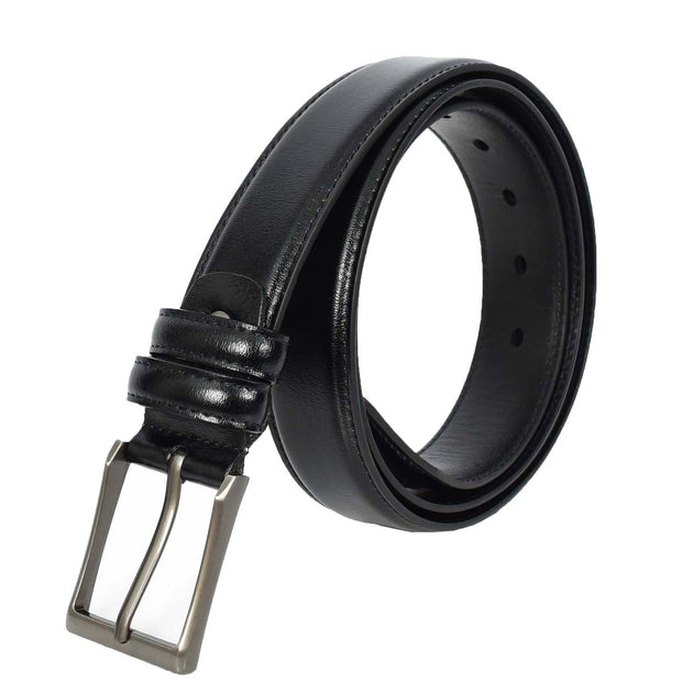 Mens Real Leather Pin Buckle Belt With Stitch Details Classic Style A01 Black