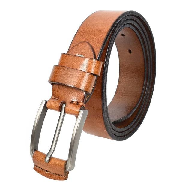 Men's Genuine Leather Belt Classic Buckle Design Multiple Colours Casual Style A008 Tan