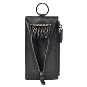Genuine Leather Large Lightweight Key Case Wallet Car Key Holder Zipper Pouch A633 Black