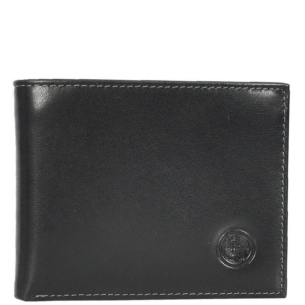 Premium Leather Mens Bi-Fold Slim Wallet Coins Money Clip Holder Style A208 Black