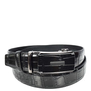 Mens Premium Leather Croc-Pattern Adjustable Ratchet Buckle Belt Daily Wear A03 Black