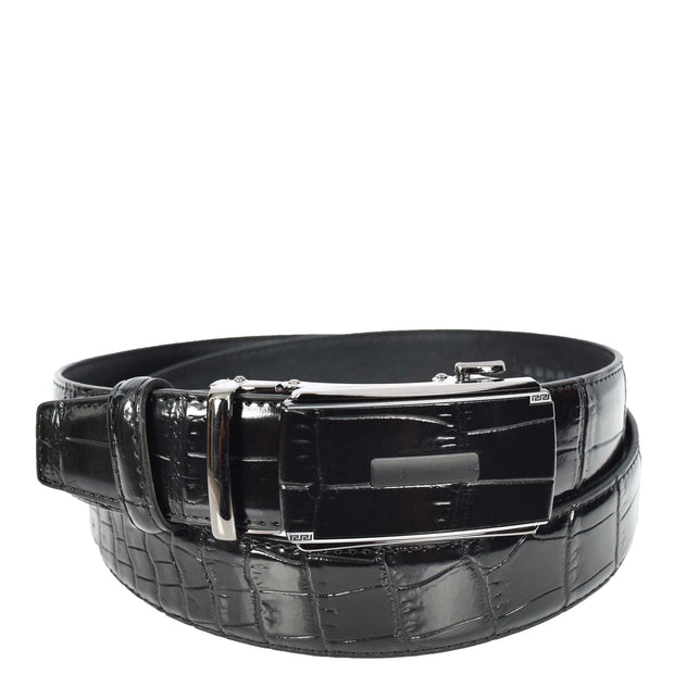 Mens Premium Leather Croc-Pattern Adjustable Ratchet Buckle Belt Daily Wear A03 Black