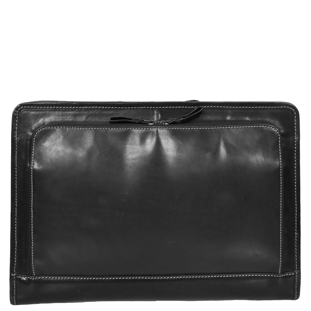 Black Leather Folio Bag A4 Document Underarm Portfolio Case - Stanford