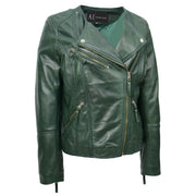 Womens Coat Genuine Leather Biker Jacket Cross Zip Cora Green 1